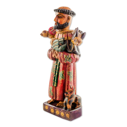 Faithful Saint Hand Painted Pinewood Saint Francis Statuette