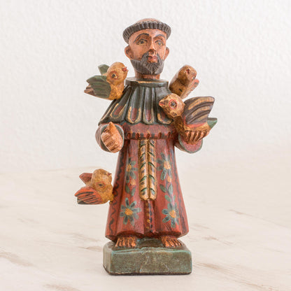 Faithful Servant Hand Painted Pinewood Saint Francis Statuette