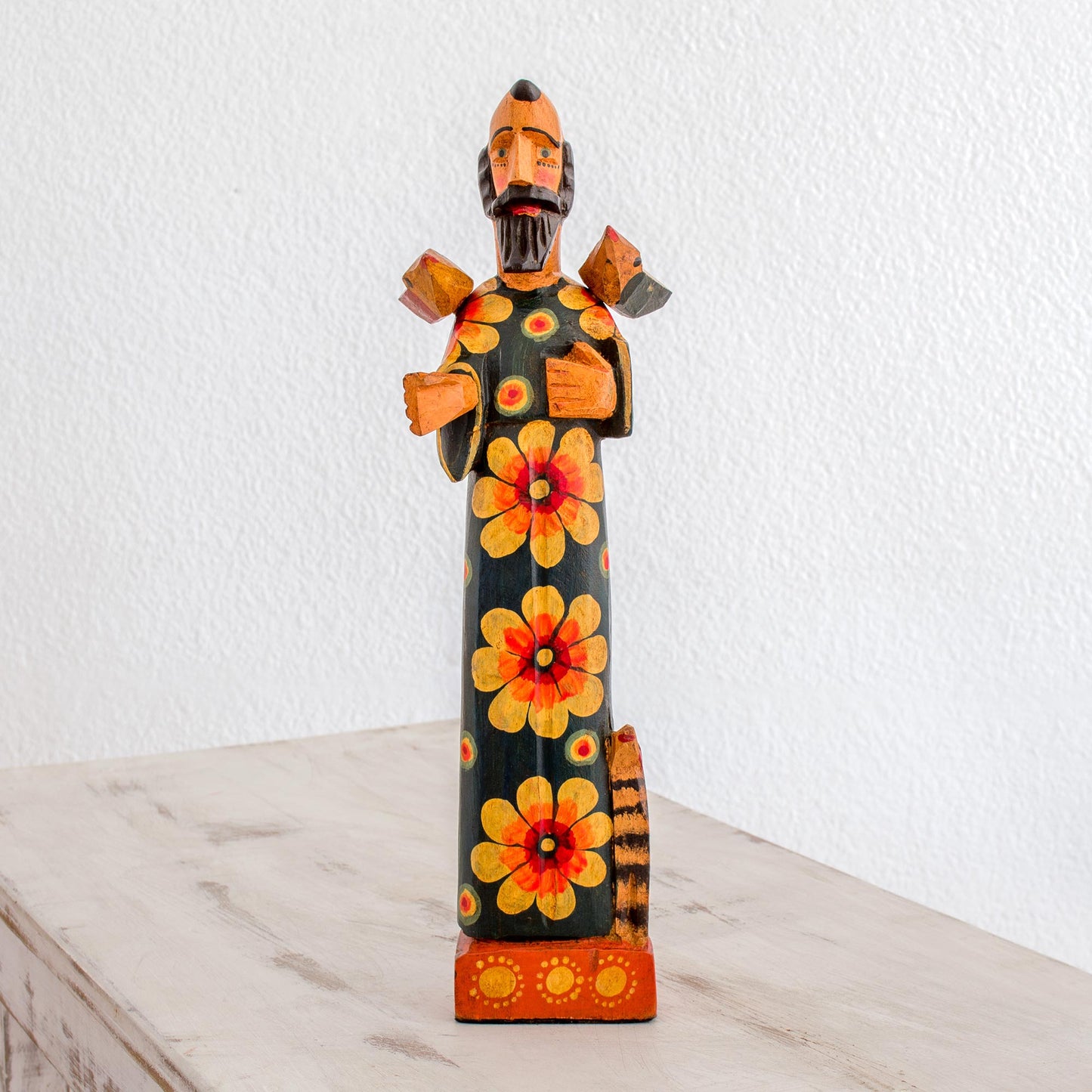 Reverent Saint Hand Painted Pinewood Sculpture of Saint Francis