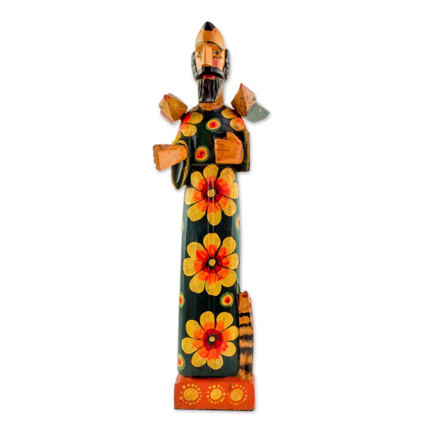 Reverent Saint Hand Painted Pinewood Sculpture of Saint Francis