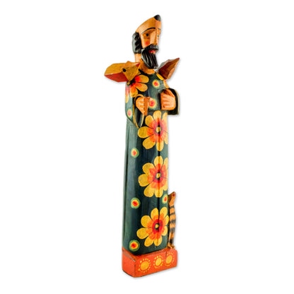 Reverent Saint Hand Painted Pinewood Sculpture of Saint Francis