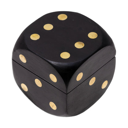 Elegant Dice Black Mango Wood with Brass Dots Decorative Box and Dice Set