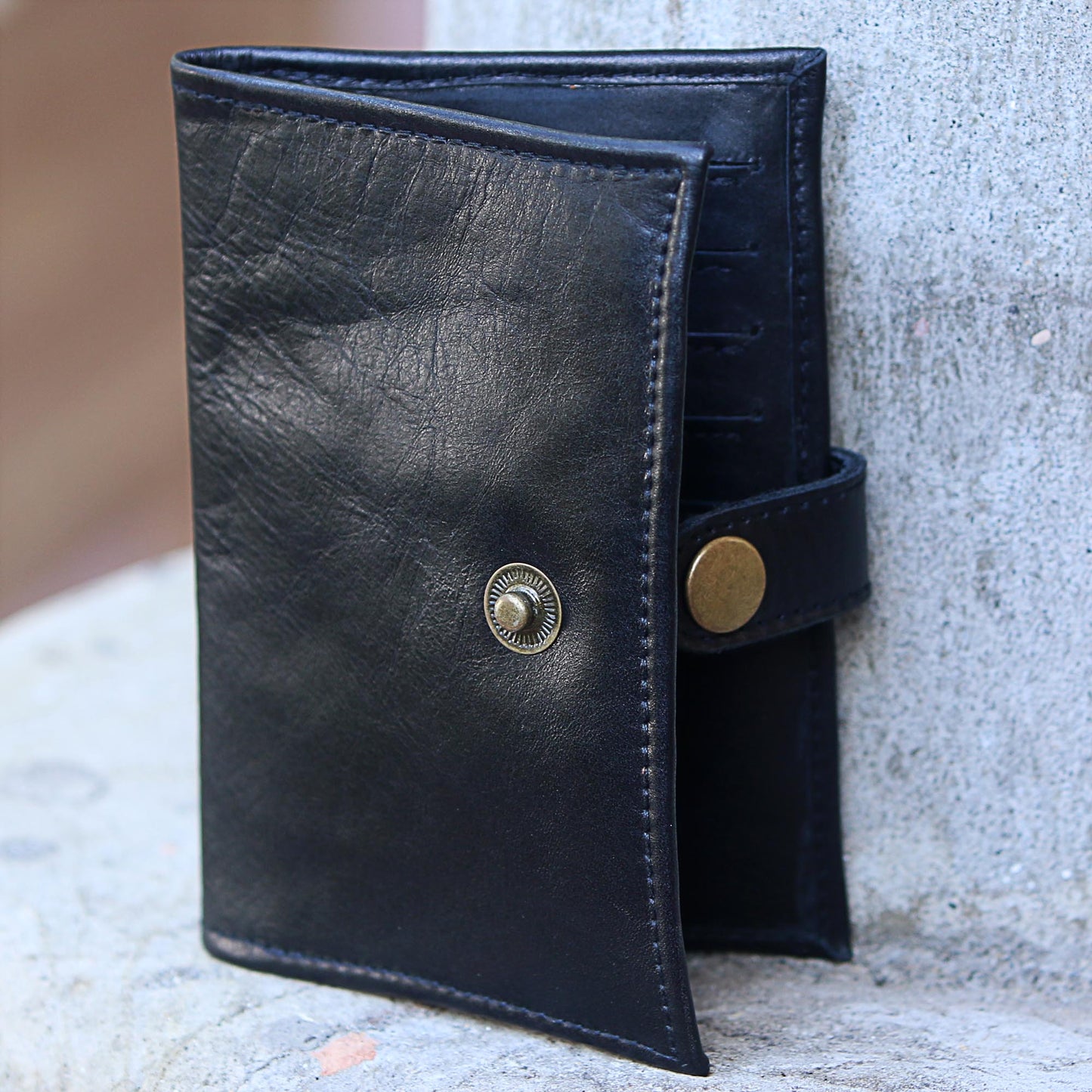 Gringsing Getaway in Black Fair Trade Handcrafted Black Leather Passport Holder