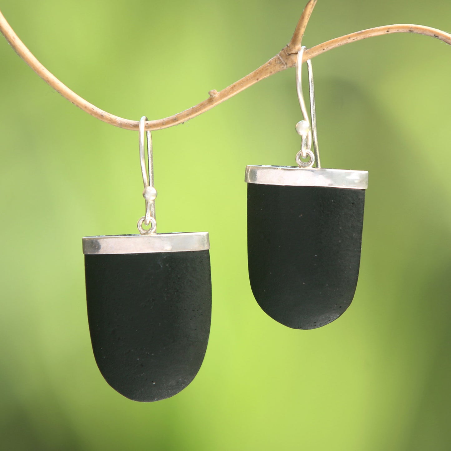 Dark Empress Sterling Silver and Black Lava Stone Dangle Earrings