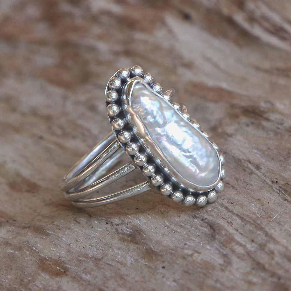 Laut Princess Cultured Pearl Sterling Silver Dot Motif Cocktail Ring