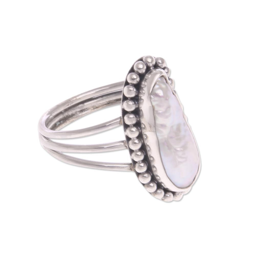 Laut Princess Cultured Pearl Sterling Silver Dot Motif Cocktail Ring