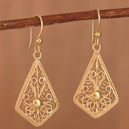 Royal Scroll in Gold Gold-Plated Sterling Silver Filigree Kite Dangle Earrings