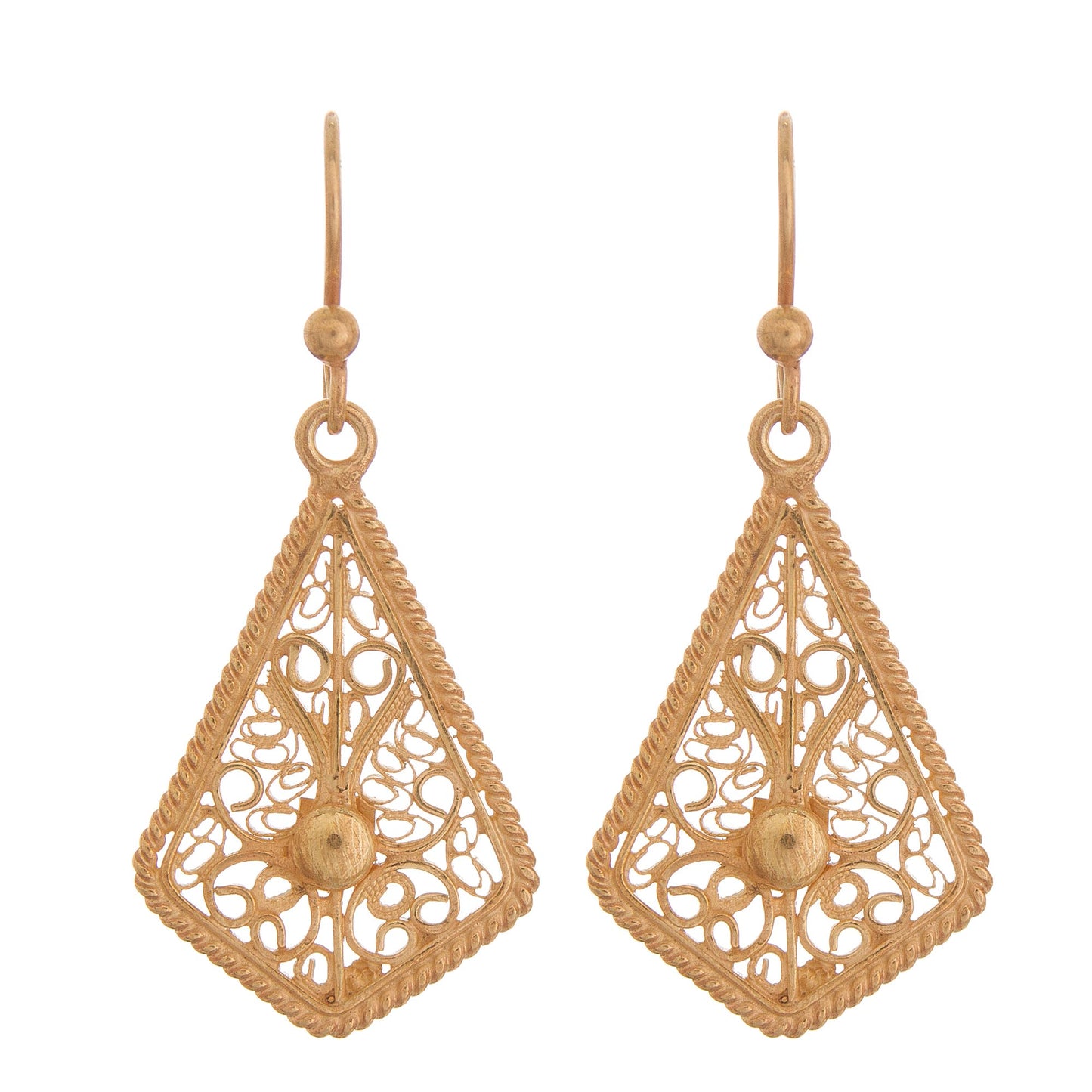 Royal Scroll in Gold Gold-Plated Sterling Silver Filigree Kite Dangle Earrings