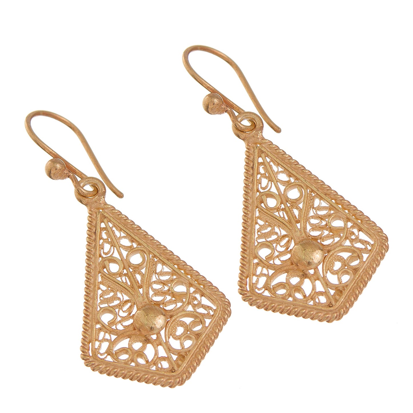 Royal Scroll in Gold Gold-Plated Sterling Silver Filigree Kite Dangle Earrings