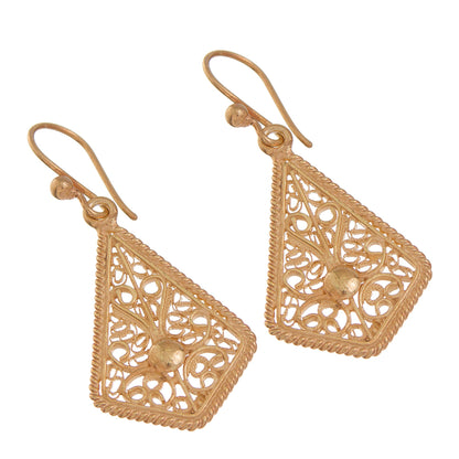 Royal Scroll in Gold Gold-Plated Sterling Silver Filigree Kite Dangle Earrings