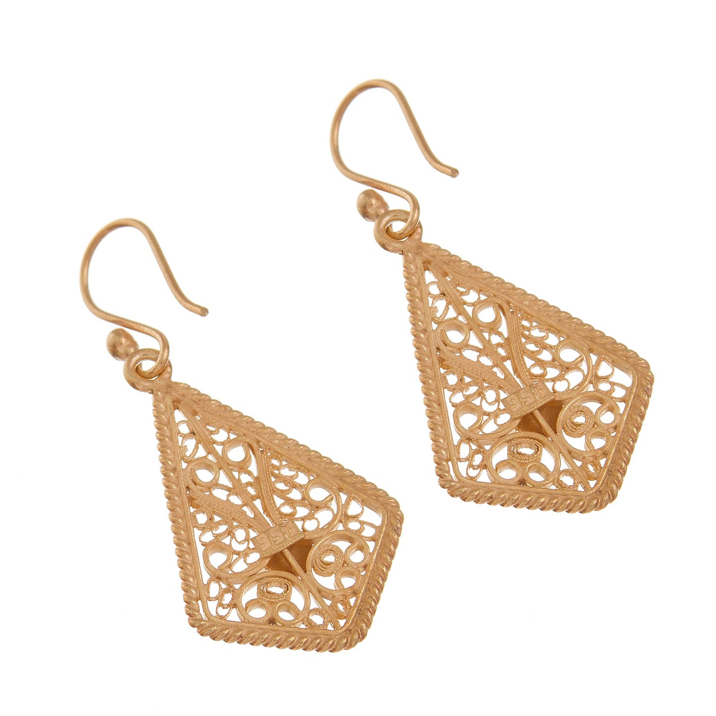 Royal Scroll in Gold Gold-Plated Sterling Silver Filigree Kite Dangle Earrings