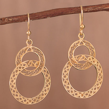 Looped in Gold Gold-Plated Sterling Silver Filigree Circles Dangle Earrings