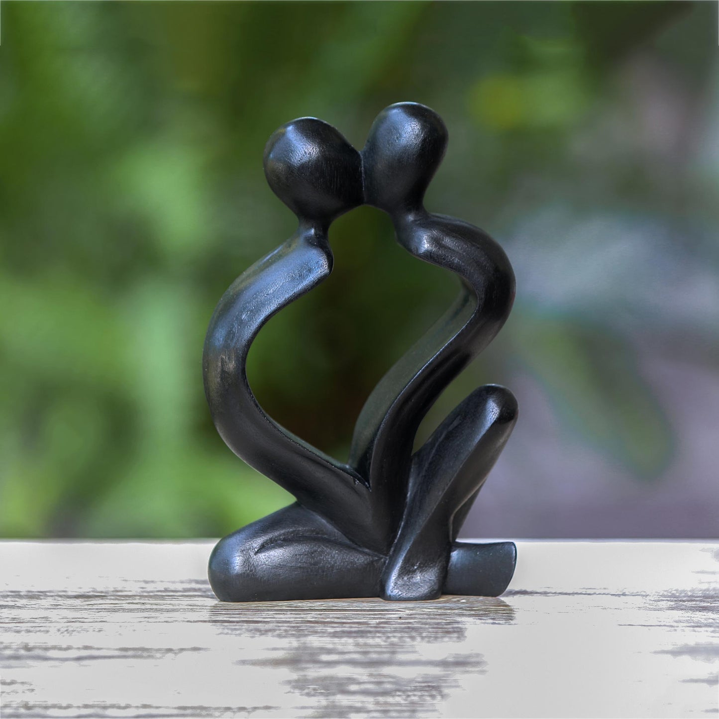 Timeless Love Hand-Carved Black Timeless Love Suar Wood Couple Sculpture