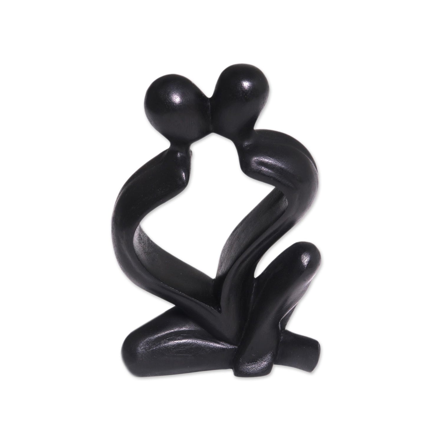 Timeless Love Hand-Carved Black Timeless Love Suar Wood Couple Sculpture