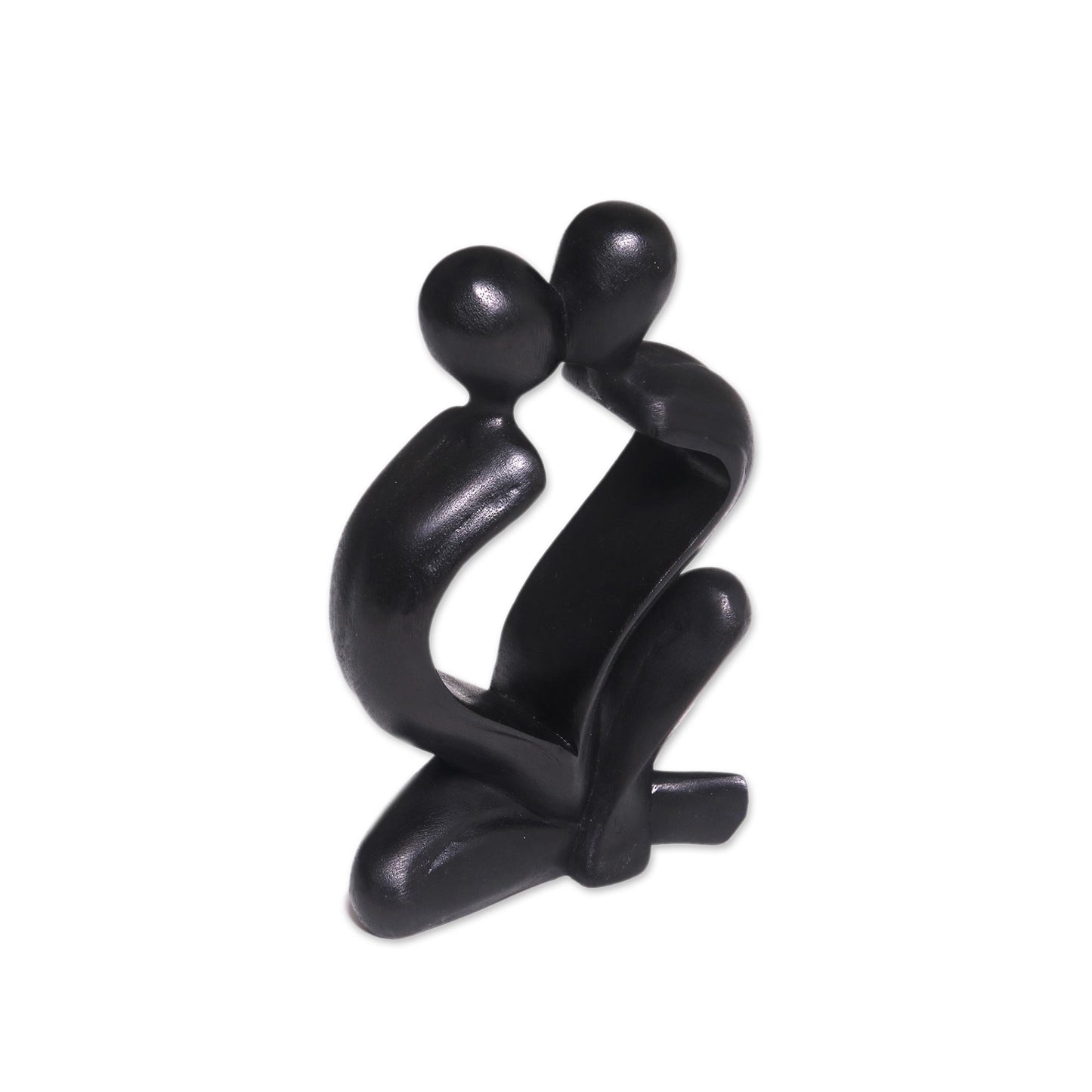 Timeless Love Hand-Carved Black Timeless Love Suar Wood Couple Sculpture