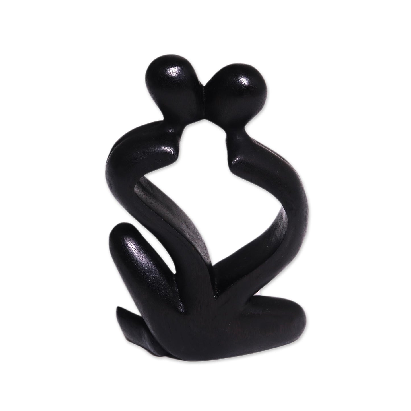 Timeless Love Hand-Carved Black Timeless Love Suar Wood Couple Sculpture