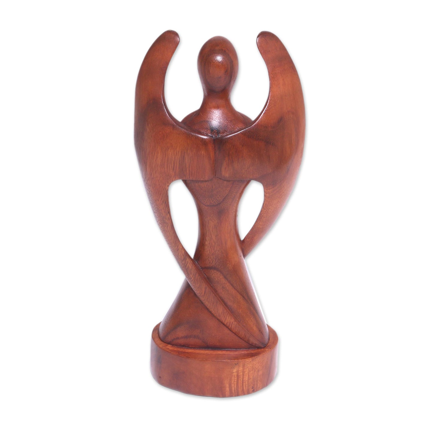 Baby Guardian Hand-Carved Suar Wood Baby Guardian Angel Sculpture