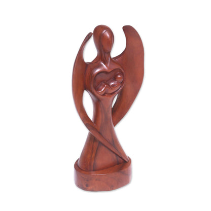 Baby Guardian Hand-Carved Suar Wood Baby Guardian Angel Sculpture