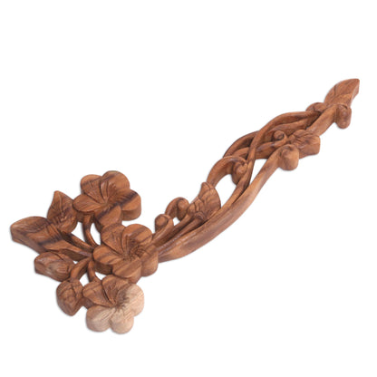 Frangipani Flourish Hand Carved Floral Suar Wood Wall Relief Panel