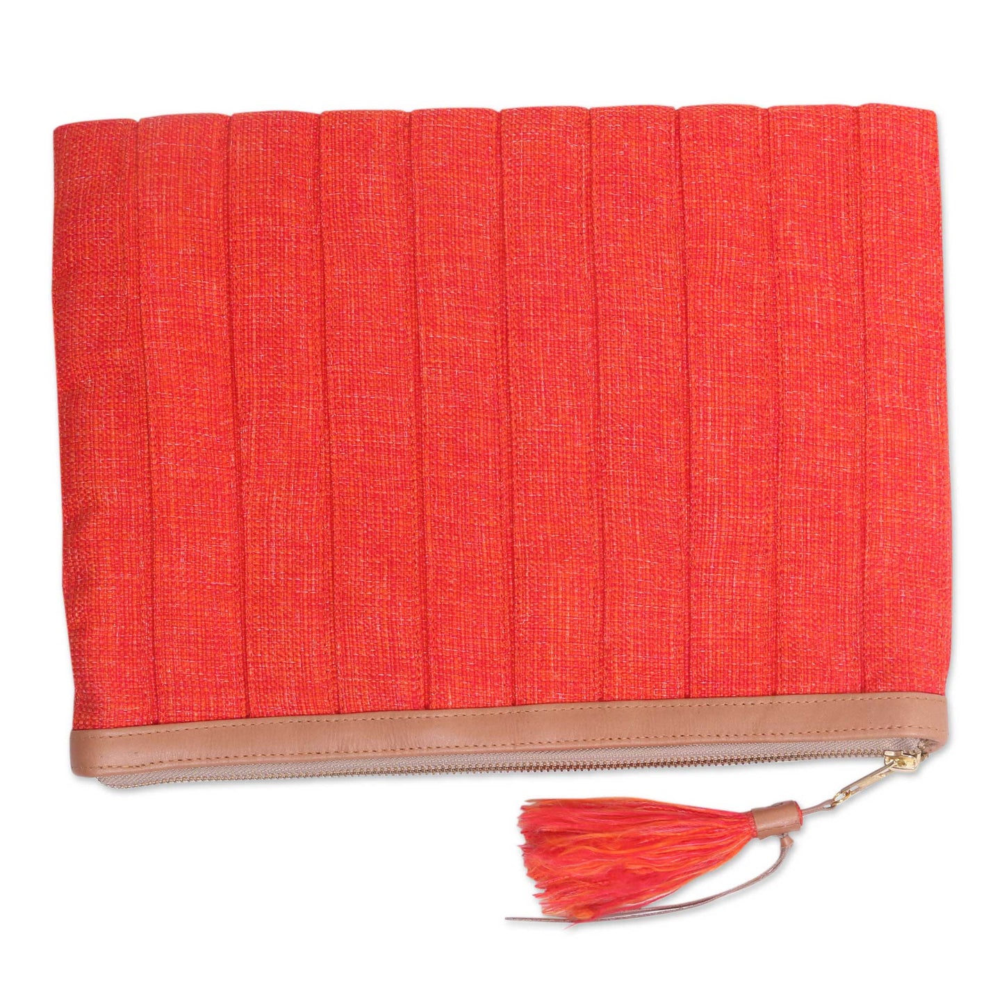 Tangerine Evening Leather Trim Tangerine Cotton Clutch Crafted in Java