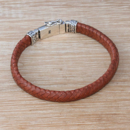 Serene Weave in Brown Brown Leather Wristband Bracelet Crafted in Bali