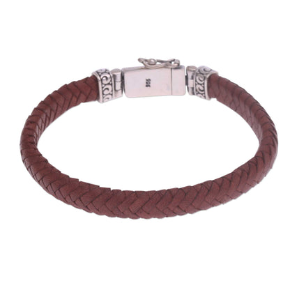 Serene Weave in Brown Brown Leather Wristband Bracelet Crafted in Bali