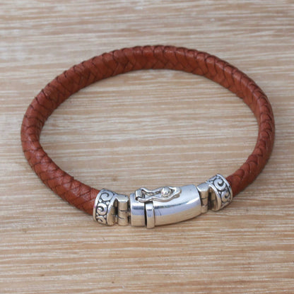 Serene Weave in Brown Brown Leather Wristband Bracelet Crafted in Bali