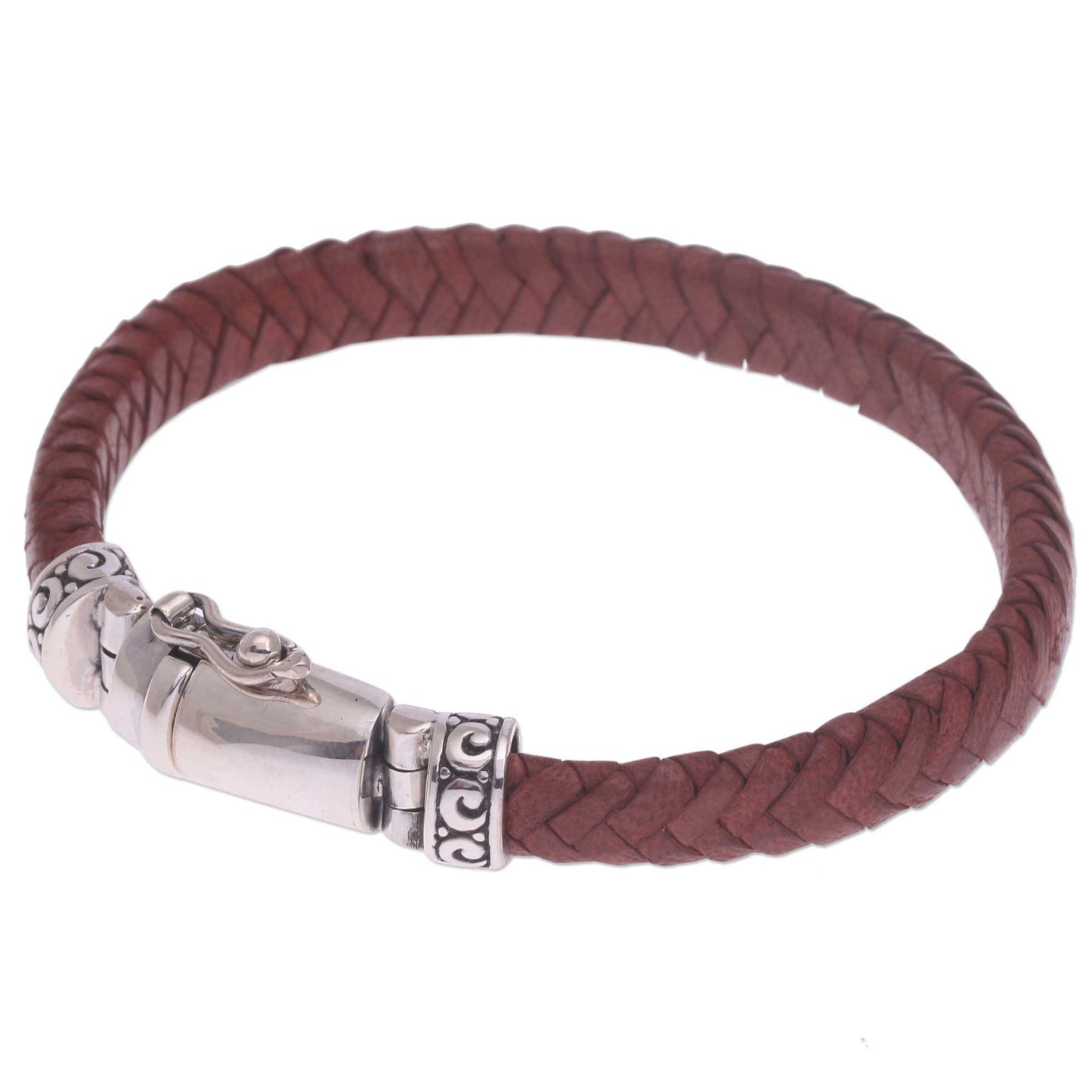 Serene Weave in Brown Brown Leather Wristband Bracelet Crafted in Bali