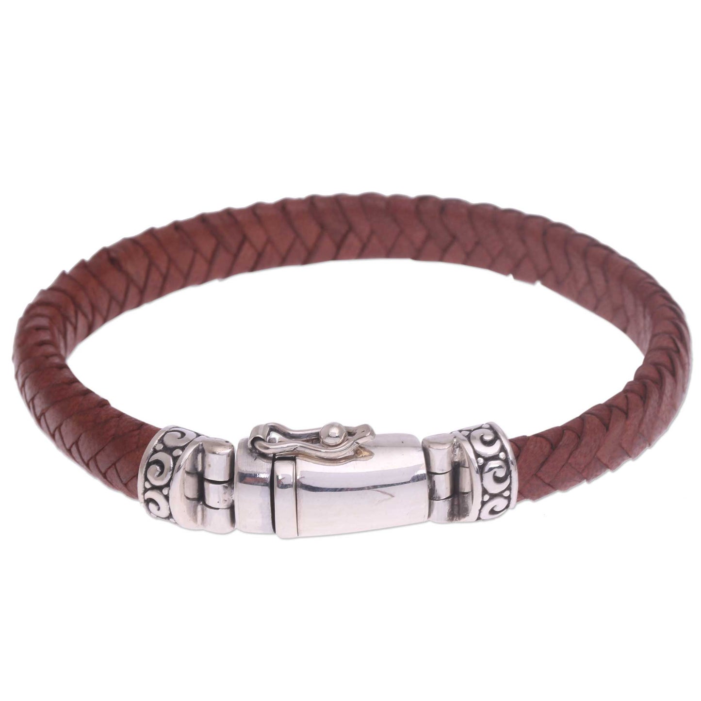 Serene Weave in Brown Brown Leather Wristband Bracelet Crafted in Bali