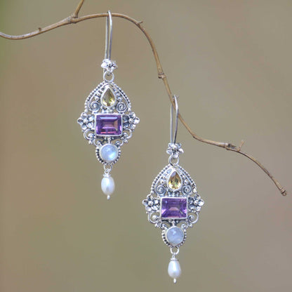 Intricate Beauty Multi-Gemstone and Ornate Sterling Silver Dangle Earrings