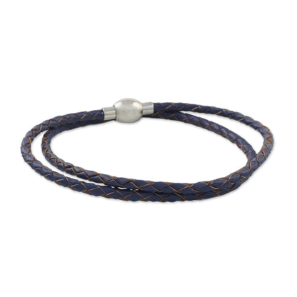 Blue Charm Leather Wrap Bracelet in Blue (15 in.) from Thailand