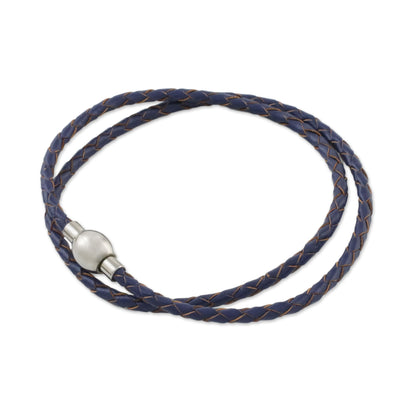 Blue Charm Leather Wrap Bracelet in Blue (15 in.) from Thailand