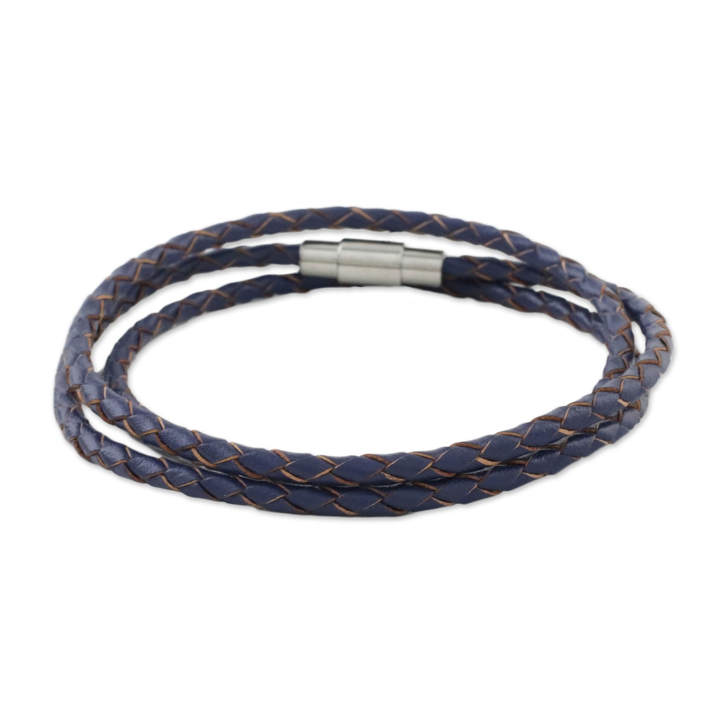 Blue Charm Leather Wrap Bracelet in Blue (23 in.) from Thailand