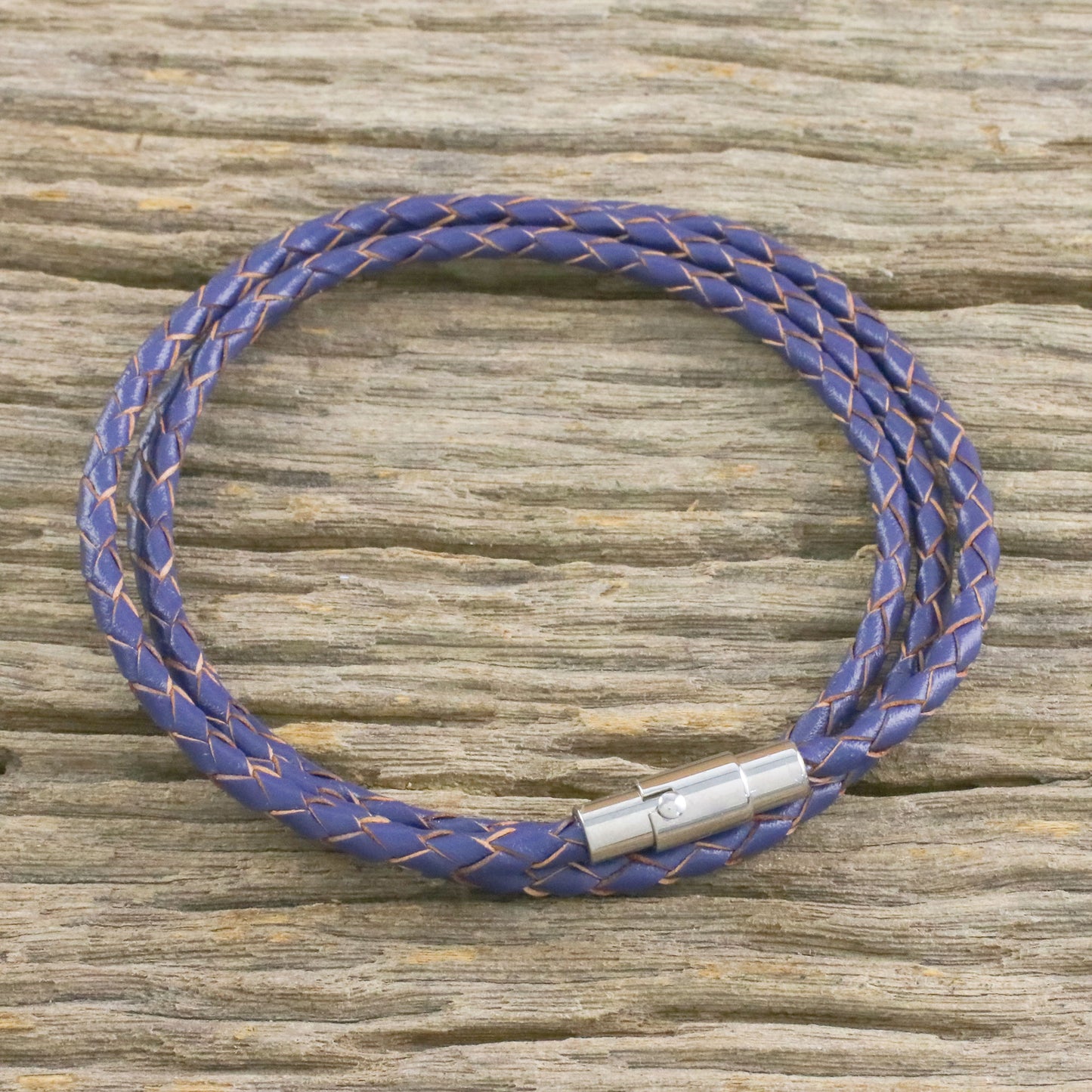 Blue Charm Leather Wrap Bracelet in Blue (23 in.) from Thailand