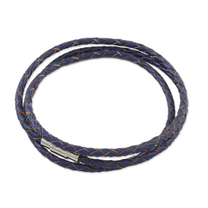 Blue Charm Leather Wrap Bracelet in Blue (23 in.) from Thailand