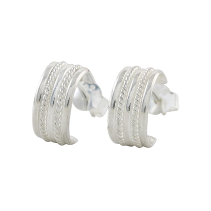 Classic Curve Rope Motif Sterling Silver Half-Hoop Earrings