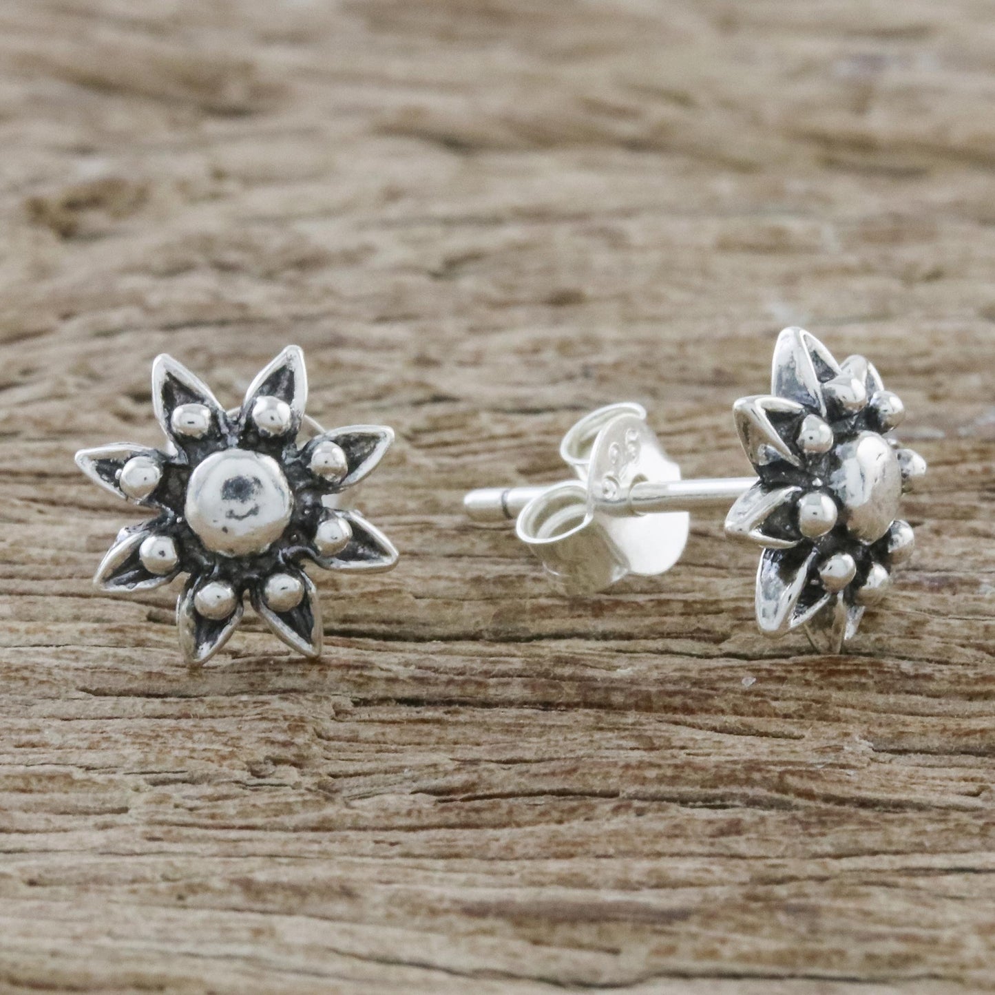 Flower Gleam Floral Sterling Silver Stud Earrings from Thailand