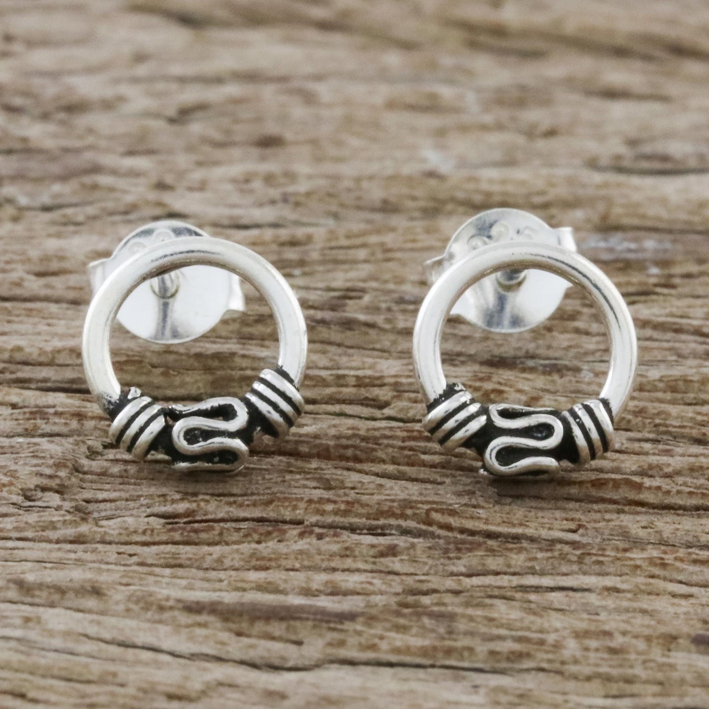 Lovely Curve Circular Sterling Silver Stud Earrings from Thailand