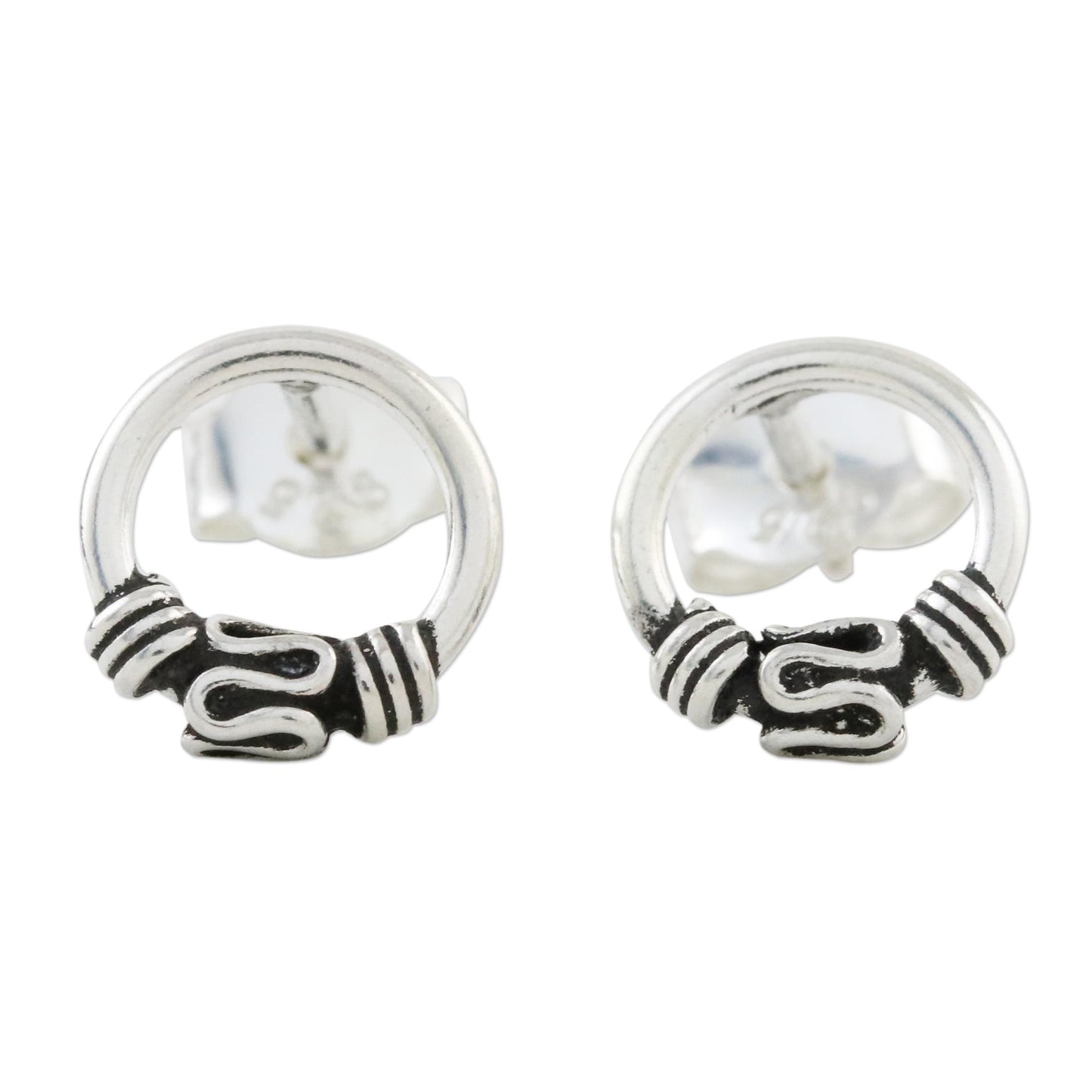 Lovely Curve Circular Sterling Silver Stud Earrings from Thailand