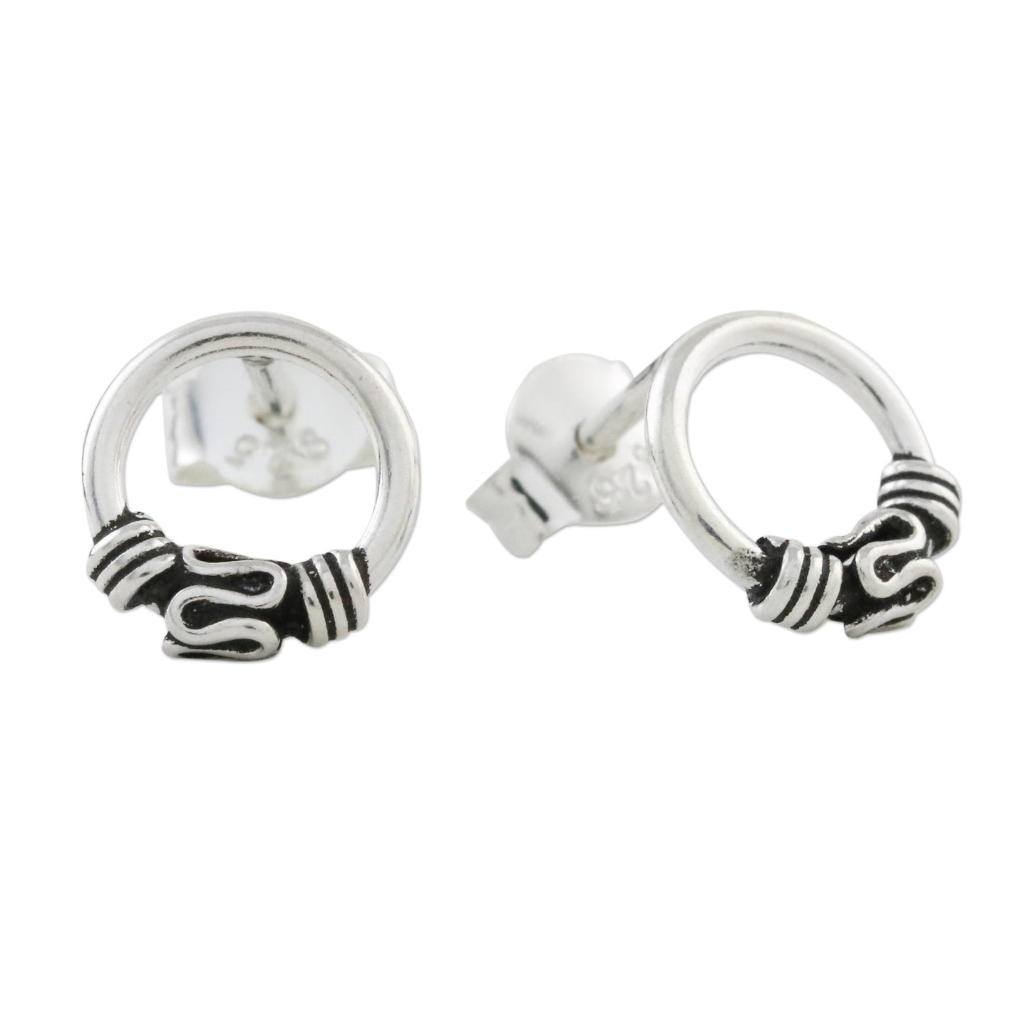 Lovely Curve Circular Sterling Silver Stud Earrings from Thailand