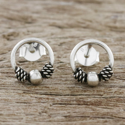 Champion Rope Artisan Crafted Circular Sterling Silver Stud Earrings