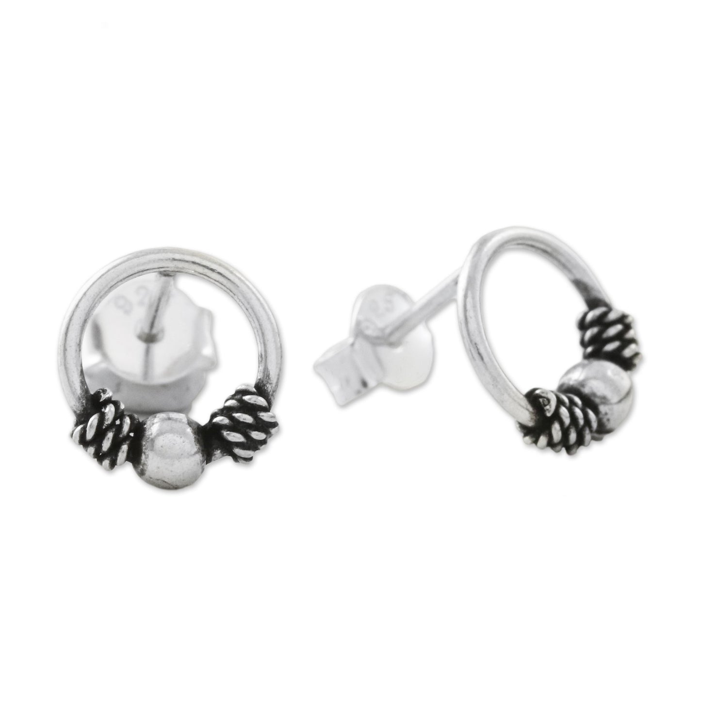 Champion Rope Artisan Crafted Circular Sterling Silver Stud Earrings