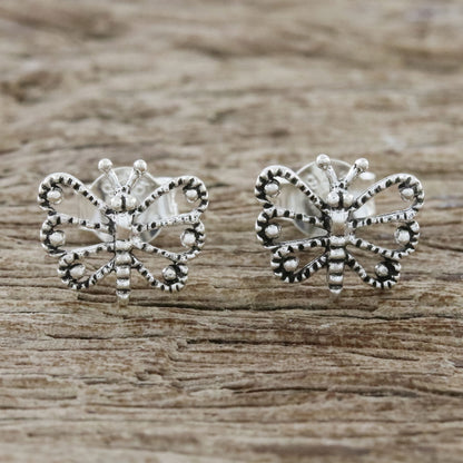 Dotted Butterflies Openwork Butterfly Sterling Silver Stud Earrings