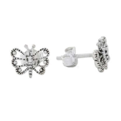 Dotted Butterflies Openwork Butterfly Sterling Silver Stud Earrings