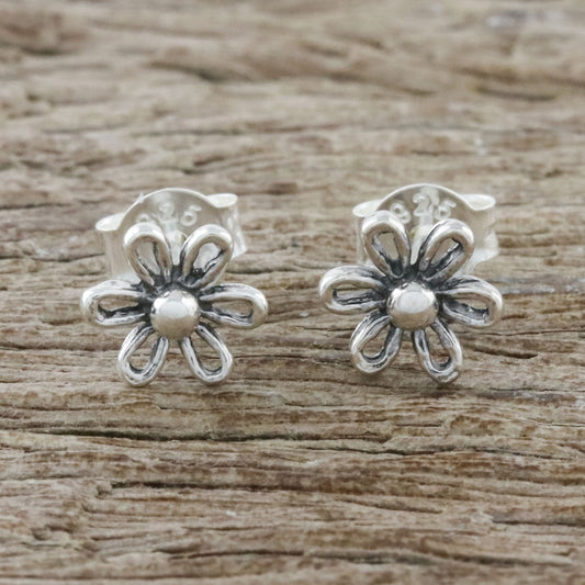 Flower Fancy Floral Motif Sterling Silver Stud Earrings from Thailand