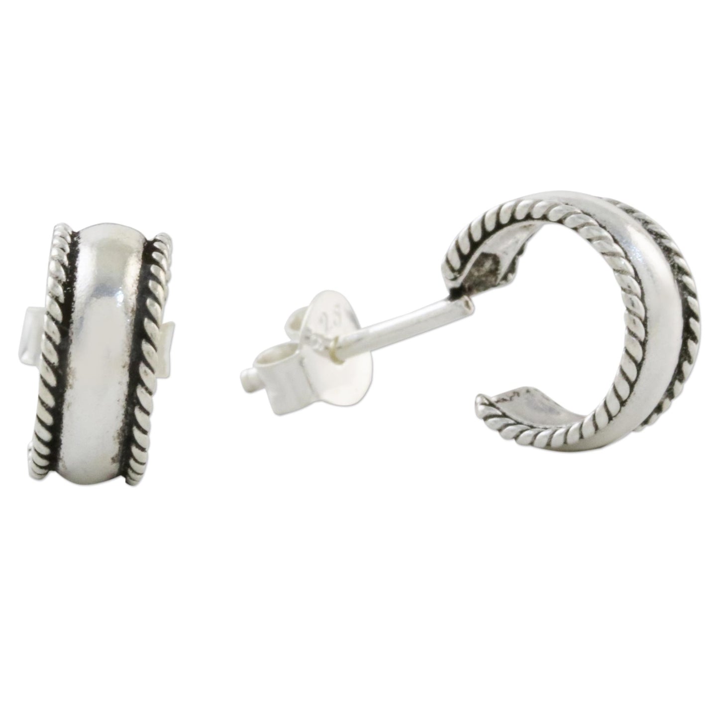 Purity of the Mind Rope Motif Sterling Silver Half-Hoop Earrings from Thailand