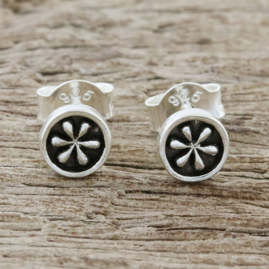 Daisy Circles Petite Floral Sterling Silver Stud Earrings from Thailand