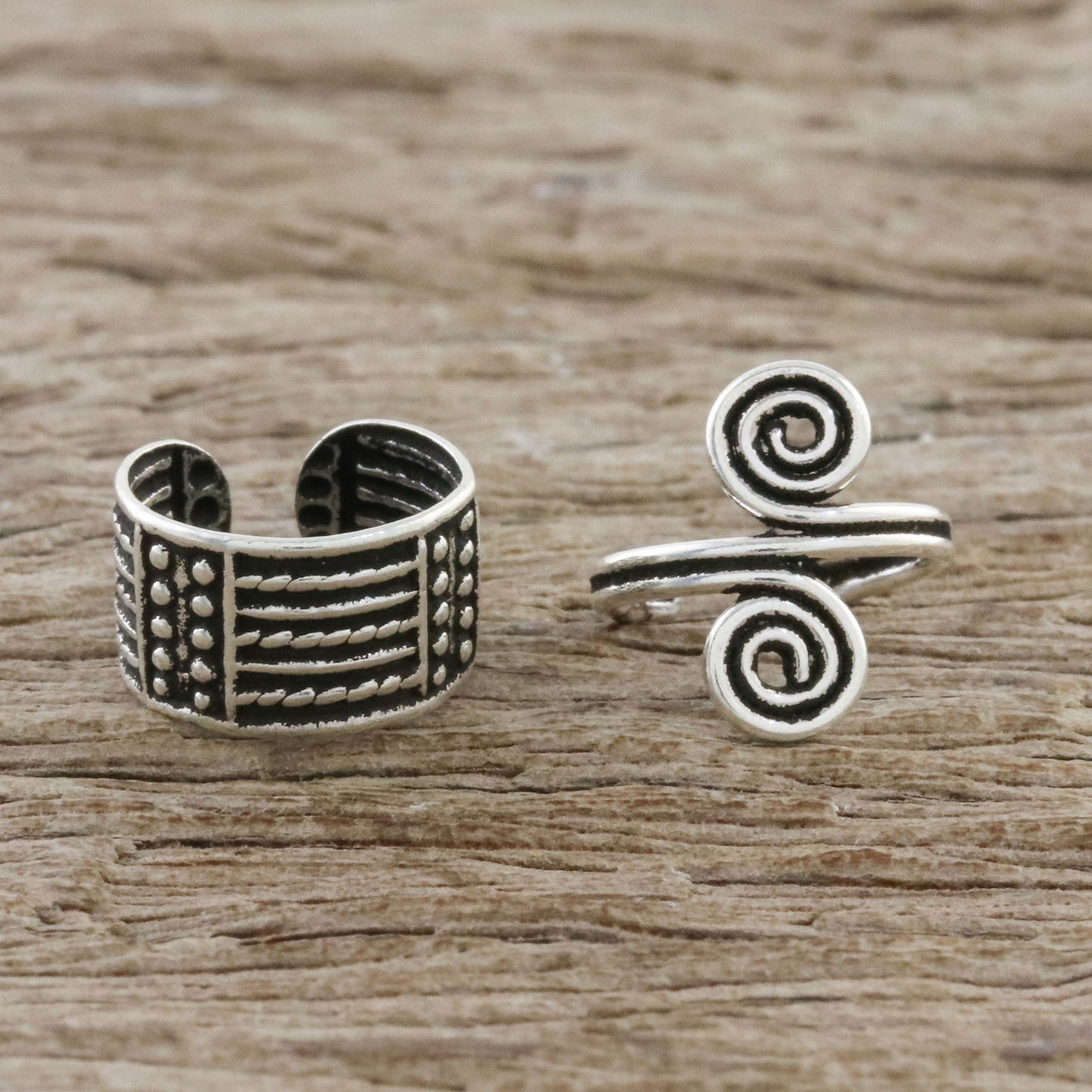 Spiritual Spiral Spiral Motif Sterling Silver Ear Cuffs from Thailand