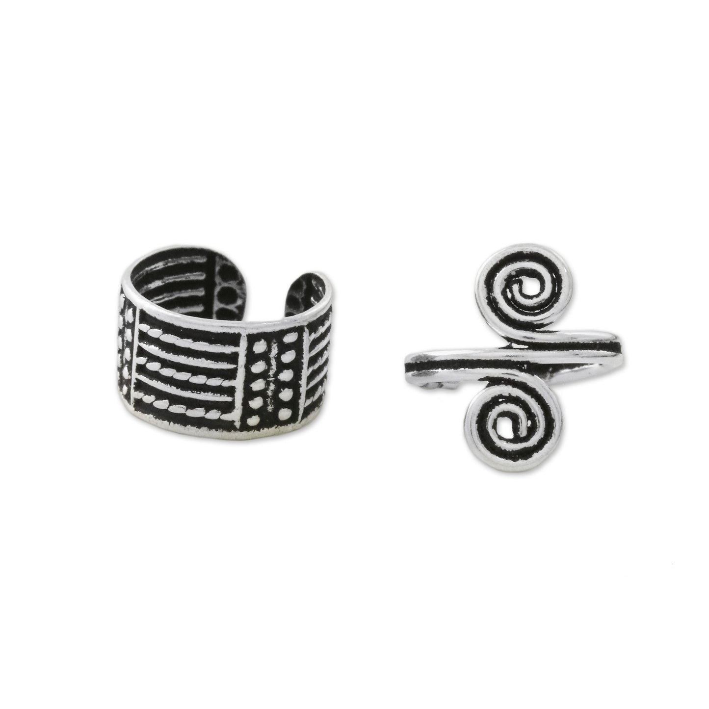 Spiritual Spiral Spiral Motif Sterling Silver Ear Cuffs from Thailand