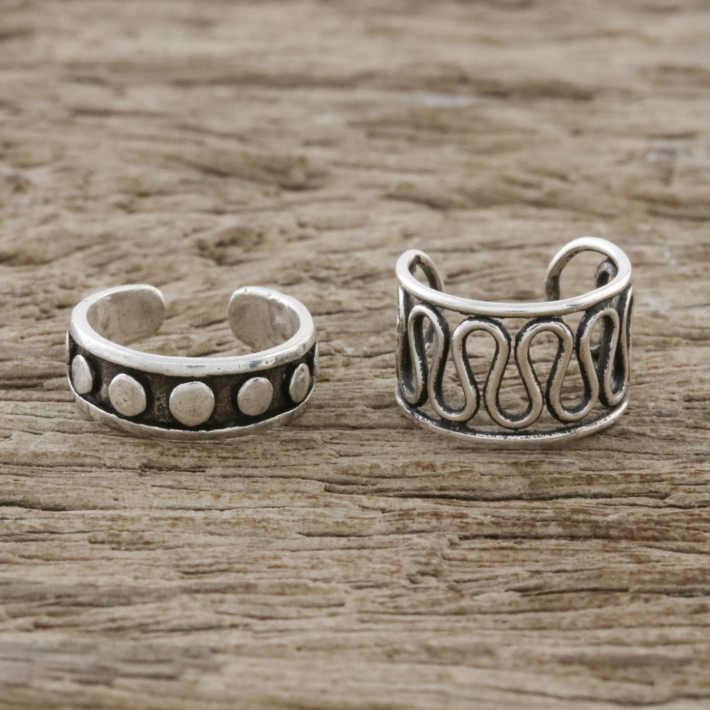 Simple Style Circle and Wave Motif Sterling Silver Ear Cuffs